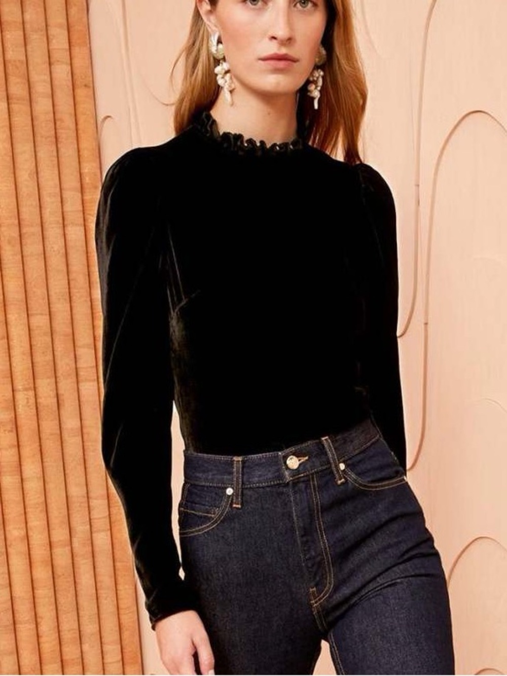 Ulla Johnson Marlene Velvet Blouse Black Size 2